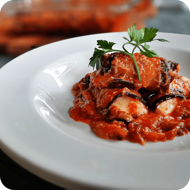 Pasta in tomato sauce bowl